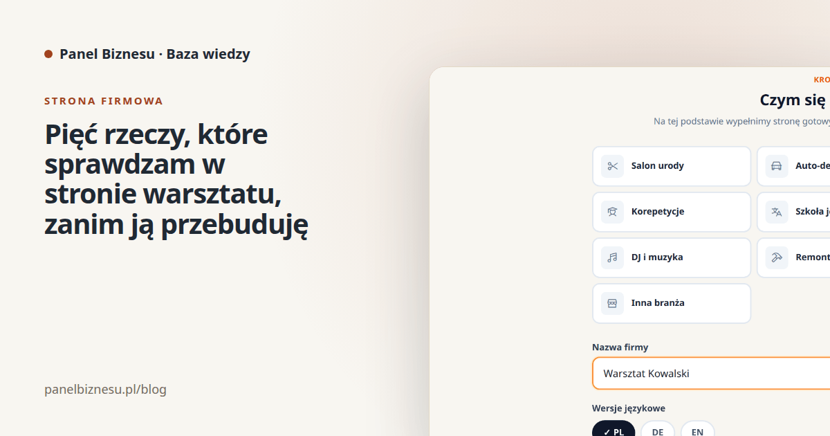Kreator strony z wybraną branżą warsztat samochodowy